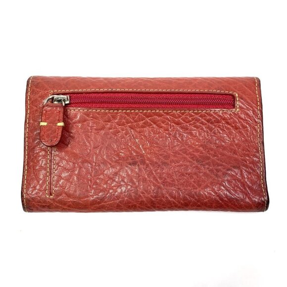 Tusk Front Flap Textured Leather Wallet Red/Tan 6" x 3.5" x 1" - Picture 4 of 10
